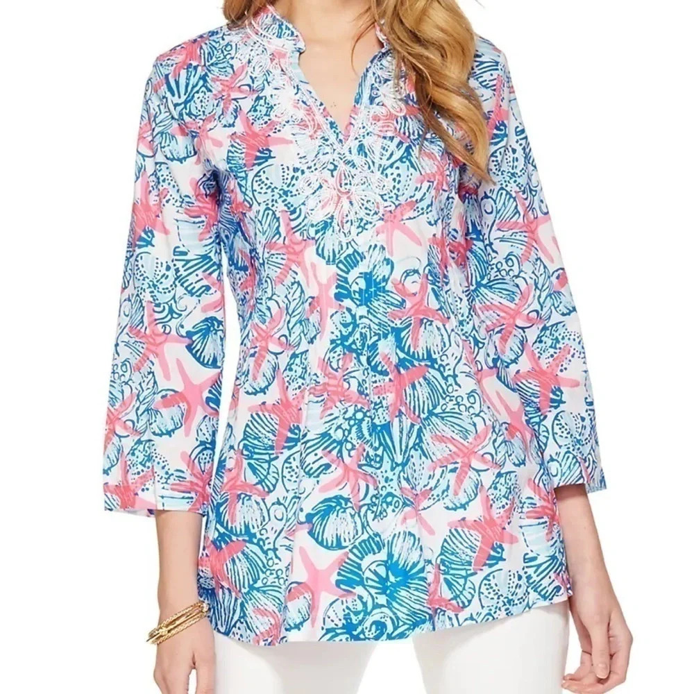 Lilly Pulitzer “She She Shells” Sarasota Tunic with Beaded Embellishments size M